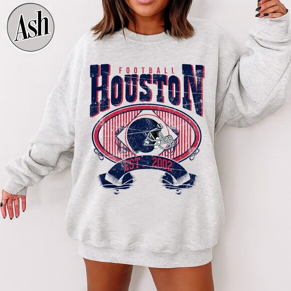 Houston Football Vintage Style Crewneck Sweatshirt 17 - Picture 1 of 5